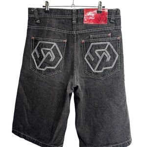 South Pole Black Jean Shorts with Red Accents